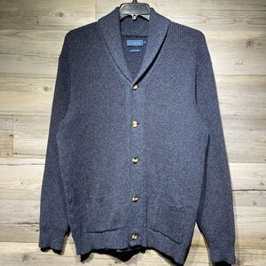 Biltmore Button Up Cardigan Sweater Mens Large Shawl Collar Blue Cotton Grandpa